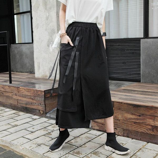 skirts streetwear fashion big pocket for women irregular patchwork solid skirt womens summer loose oversize ruffle woman, Black