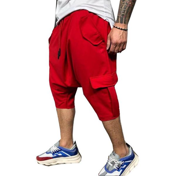 men's hip hop pants trend loose-fitting multi-pocket street sport slacks haren cropped shorts, White;black
men's hip hop pants trend loose-fitting multi-pocket street sport slacks haren cropped shorts, White;black