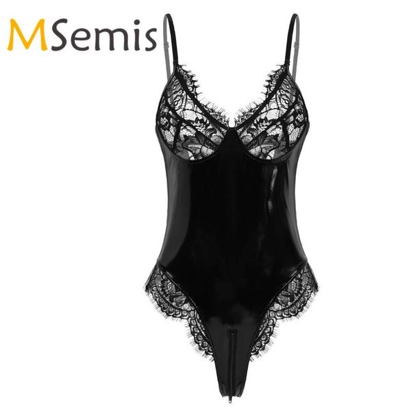 one-piece suits women's wetlook patent leather bodysuit lingerie adjustable spaghetti shoulder straps lace cups zippered crotch teddy
one-piece suits women's wetlook patent leather bodysuit lingerie adjustable spaghetti shoulder straps lace cups zippered crotch teddy