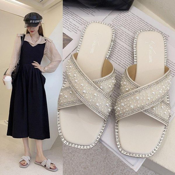 slippers summer women slides crystal pearl ladies shoes low cross open toe flat casual beach flip flops plus size 35-40, Black
slippers summer women slides crystal pearl ladies shoes low cross open toe flat casual beach flip flops plus size 35-40, Black