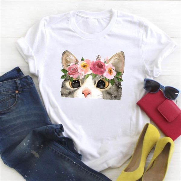 cat pet animal cartoon kawaii women flower painting summer tee female clothes graphic, White
cat pet animal cartoon kawaii women flower painting summer tee female clothes graphic, White