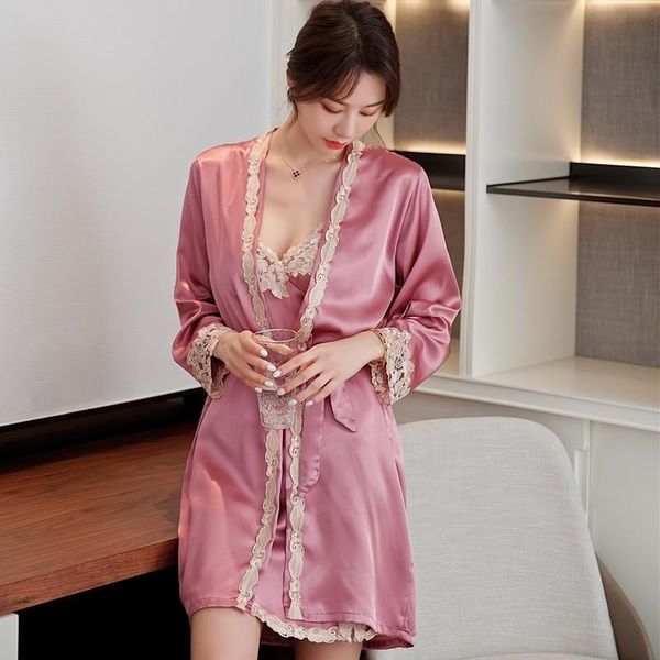 women's sleepwear summer kimono robe 2pcs sleep set women pink lace nightwear intimate lingerie satin bathrobe gown lady homewear, Black;red
women's sleepwear summer kimono robe 2pcs sleep set women pink lace nightwear intimate lingerie satin bathrobe gown lady homewear, Black;red