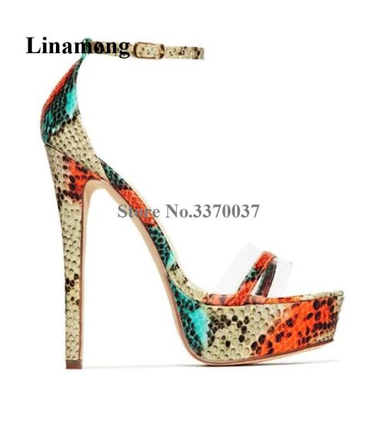 dress shoes women fashion open toe snake leather high platform sandals pvc patchwork ankle strap buckle heel heels, Black
dress shoes women fashion open toe snake leather high platform sandals pvc patchwork ankle strap buckle heel heels, Black