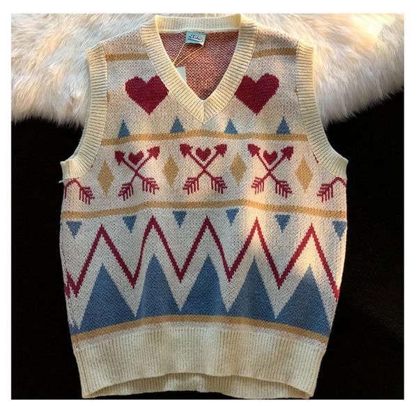 women's sweaters japanese vintage v neck sleeveless vest knitted pullovers korean streetwear harajuku autumn cute love jumper femme, White;black
women's sweaters japanese vintage v neck sleeveless vest knitted pullovers korean streetwear harajuku autumn cute love jumper femme, White;black