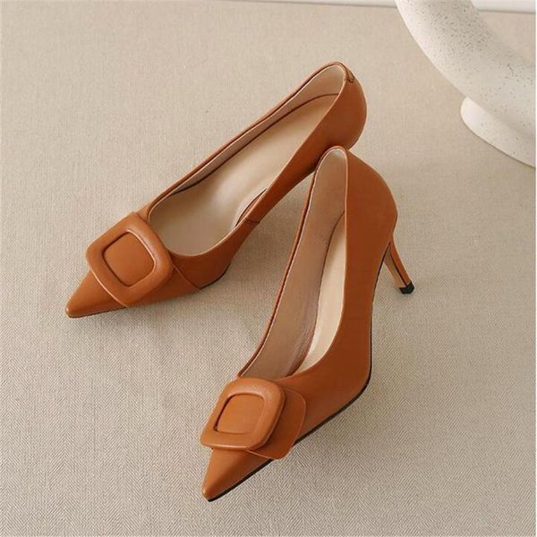dress shoes fashion pointed lady high heel square leather buckle decorative stiletto spring and autumn women, Black
dress shoes fashion pointed lady high heel square leather buckle decorative stiletto spring and autumn women, Black