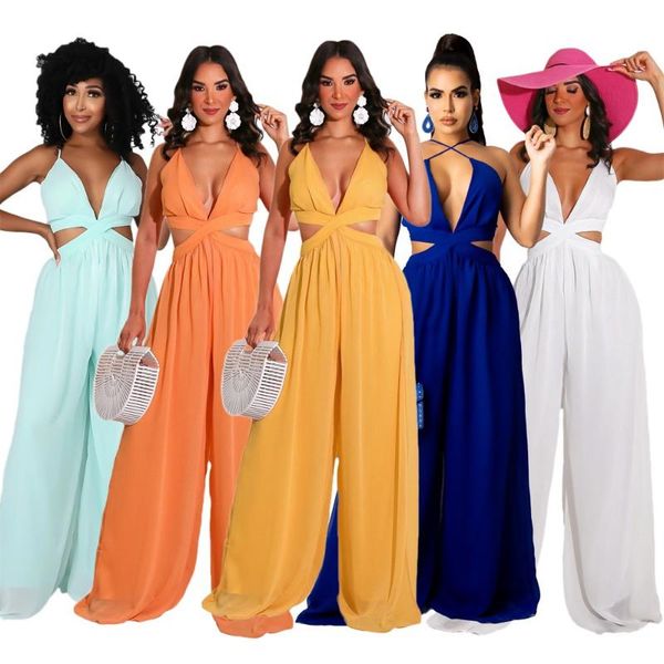 women's swimwear chiffon wide leg summer beach jumpsuit cover ups women overalls backless rompers womens female long pants, White;black
women's swimwear chiffon wide leg summer beach jumpsuit cover ups women overalls backless rompers womens female long pants, White;black