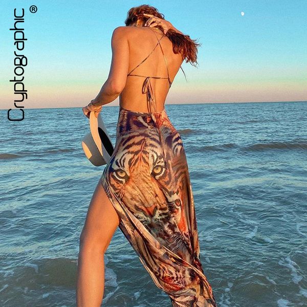 halter backless split dresses bodycon sleeveless tiger print fashion dress chic fall 2021 women clothingby air, Black;gray 
halter backless split dresses bodycon sleeveless tiger print fashion dress chic fall 2021 women clothingby air, Black;gray