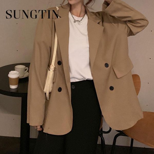 women's suits & blazers sungtin korean style double breasted casual women blazer plus size autumn office lady oversize solid loose coat, White;black
women's suits & blazers sungtin korean style double breasted casual women blazer plus size autumn office lady oversize solid loose coat, White;black