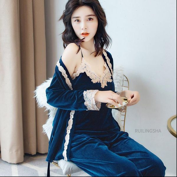 winter gold velvet women sleepwear pajama sets plus size kimone lace embroidery 3 pieces homewear pijama nightwear fashion, Black;red
winter gold velvet women sleepwear pajama sets plus size kimone lace embroidery 3 pieces homewear pijama nightwear fashion, Black;red