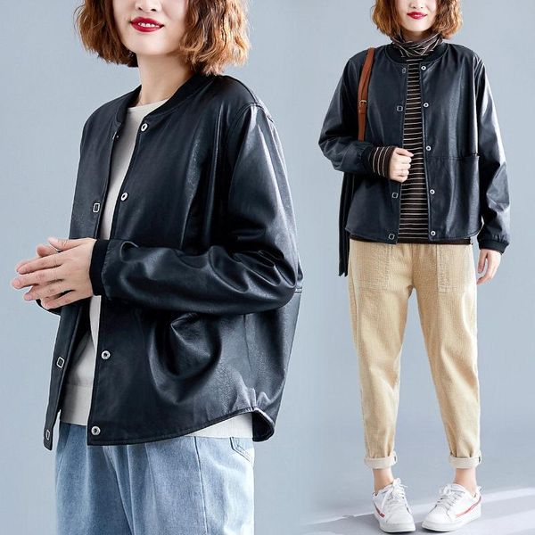 women's leather & faux simple short coat 2021 spring korean loose large size handsome pu jacket mujer chaqueta cuero, Black
women's leather & faux simple short coat 2021 spring korean loose large size handsome pu jacket mujer chaqueta cuero, Black