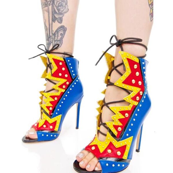 sandals summer leather mixed color women tie up peep toe fashioned high heel shoes super party hay9, Black
sandals summer leather mixed color women tie up peep toe fashioned high heel shoes super party hay9, Black