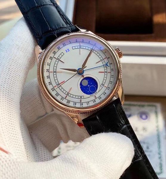 men's watch automatic mechanical 18k rose gold moon phase date watches 39mm crocodile pattern pin buckle high-end wristband, Slivery;brown
men's watch automatic mechanical 18k rose gold moon phase date watches 39mm crocodile pattern pin buckle high-end wristband, Slivery;brown