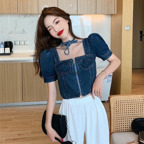 t shirts square neck bubble denim t-shirts women summer short-cut navel jeans slim backless short sleeve shirt zipper tee, White
t shirts square neck bubble denim t-shirts women summer short-cut navel jeans slim backless short sleeve shirt zipper tee, White