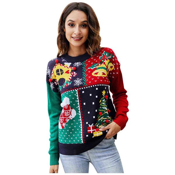 autumn women's ugly christmas little snowflake knitted dress and christmas tree sweater with bells on chest y1118, White;black
autumn women's ugly christmas little snowflake knitted dress and christmas tree sweater with bells on chest y1118, White;black