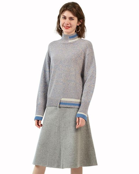 women's sweaters zhili cashmere patchwork hem thicken high neck sweater, White;black
women's sweaters zhili cashmere patchwork hem thicken high neck sweater, White;black