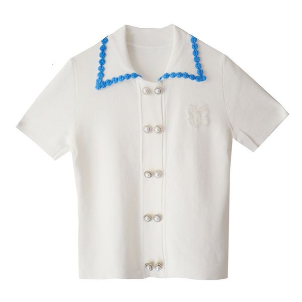 women's knits & tees summer hook-hand style lapel temperament pure color pearl standard butterfly button sweater 5gpa, White
women's knits & tees summer hook-hand style lapel temperament pure color pearl standard butterfly button sweater 5gpa, White
