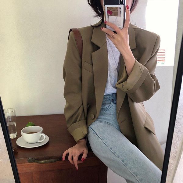 women's suits & blazers jackets spring 2021 korean style loose temperament suit blazer casual light green one button female jacket, White;black
women's suits & blazers jackets spring 2021 korean style loose temperament suit blazer casual light green one button female jacket, White;black