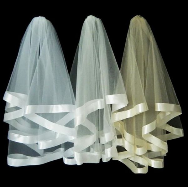 bridal veils white ivory champagne two layers ribbon edge wedding simple short women with comb, Black
bridal veils white ivory champagne two layers ribbon edge wedding simple short women with comb, Black