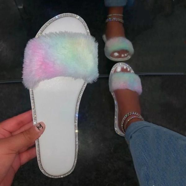 outdoor leisure all-match sandals autumn/winter single layer fur candy color flat rhinestones home non-slip durable slippers, Black
outdoor leisure all-match sandals autumn/winter single layer fur candy color flat rhinestones home non-slip durable slippers, Black