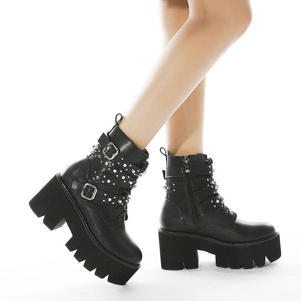 boots women leather autumn chain block heel gothic black punk style platform shoes female footwear
boots women leather autumn chain block heel gothic black punk style platform shoes female footwear