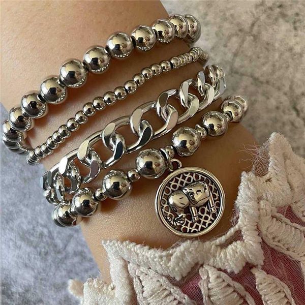 link, chain 4pcs/set retro silver color elephant round bead bracelet set for women girl alloy geometric multilayer charm bangles, Black
link, chain 4pcs/set retro silver color elephant round bead bracelet set for women girl alloy geometric multilayer charm bangles, Black