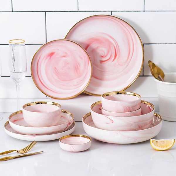 tableware ceramic bowl and plate set marble texture with golden rim household rice shallow pink dishes & plates
tableware ceramic bowl and plate set marble texture with golden rim household rice shallow pink dishes & plates