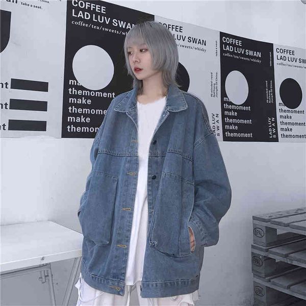 women's jackets bf harajuku female jacket autumn turn-down fashion collar long blue sleeve vintage korean jeans loose denim woman', Black;brown
women's jackets bf harajuku female jacket autumn turn-down fashion collar long blue sleeve vintage korean jeans loose denim woman', Black;brown