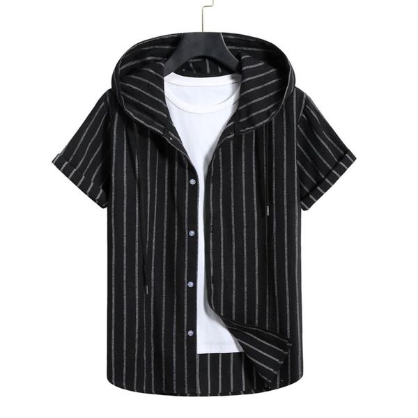 men's casual shirts 2021 black hooded shirt streetwear men women stripe korean loose spring summer short sleeve social blouse, White;black
men's casual shirts 2021 black hooded shirt streetwear men women stripe korean loose spring summer short sleeve social blouse, White;black