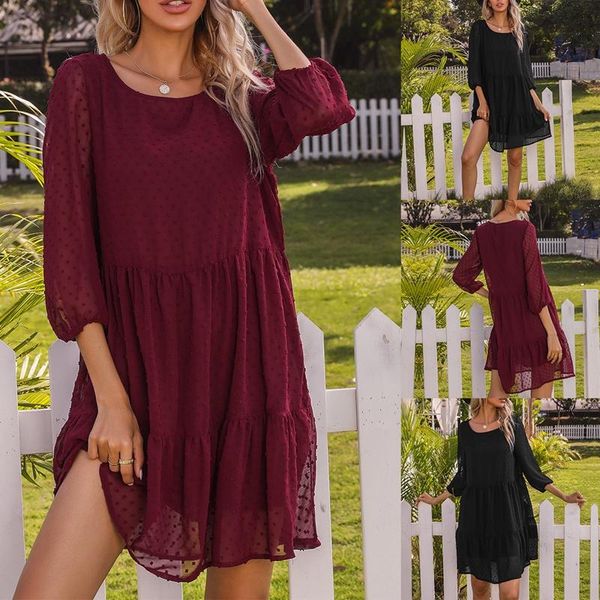 women's solid color round neck stitching mesh 3/4 sleeve pleated mini dress casual dresses, Black;gray
women's solid color round neck stitching mesh 3/4 sleeve pleated mini dress casual dresses, Black;gray