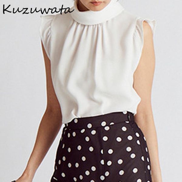 women's blouses & shirts kuzuwata stand collar flying short sleeve solid blouse women work style office lady temperament blusas pleat, White
women's blouses & shirts kuzuwata stand collar flying short sleeve solid blouse women work style office lady temperament blusas pleat, White