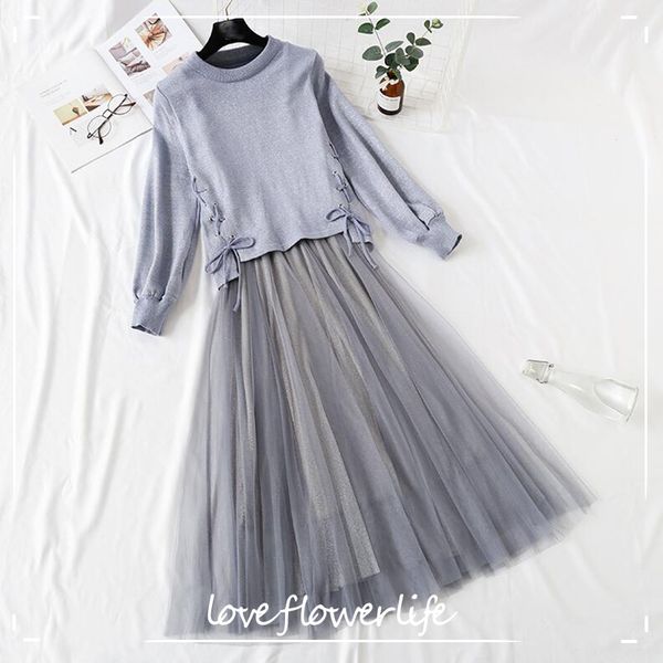 two piece women knitted dress spring autumn long sleeve sweater sling mesh dresses elegant women long party dress vestidos 210521, Black;gray
two piece women knitted dress spring autumn long sleeve sweater sling mesh dresses elegant women long party dress vestidos 210521, Black;gray