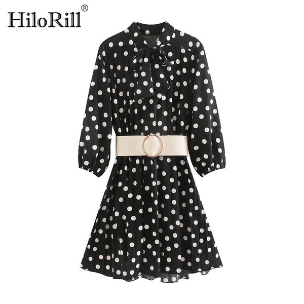 vintage polka dot pleated mini dress with belt bow tie collar party long sleeve casual es vestido 210508, Black;gray
vintage polka dot pleated mini dress with belt bow tie collar party long sleeve casual es vestido 210508, Black;gray