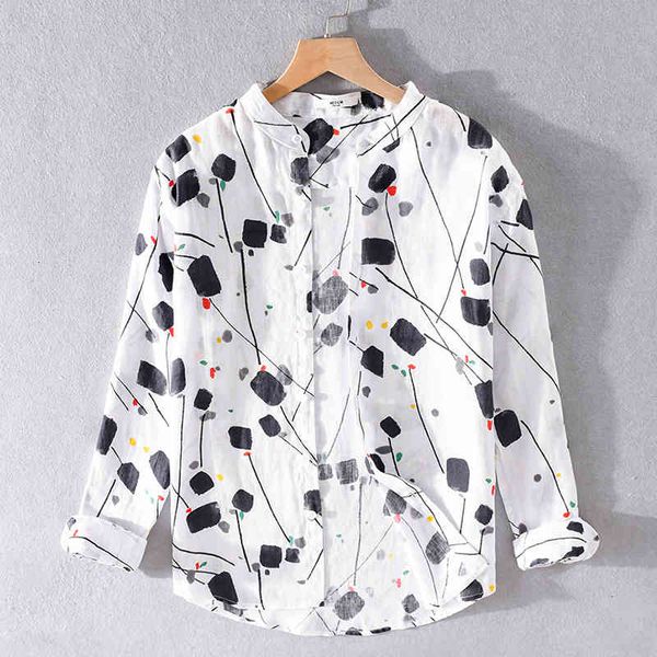 men's t-shirts summer printed personality design casual pure linen brand fashion shirts for men trendy loose shirt mens chemise kzhw, White;black
men's t-shirts summer printed personality design casual pure linen brand fashion shirts for men trendy loose shirt mens chemise kzhw, White;black
