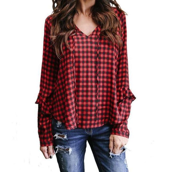 women shirt fashion blouse v-neck long sleeves plaid print ruffle easy bandage hemisier femme #4b08#n women's blouses & shirts, White
women shirt fashion blouse v-neck long sleeves plaid print ruffle easy bandage hemisier femme #4b08#n women's blouses & shirts, White