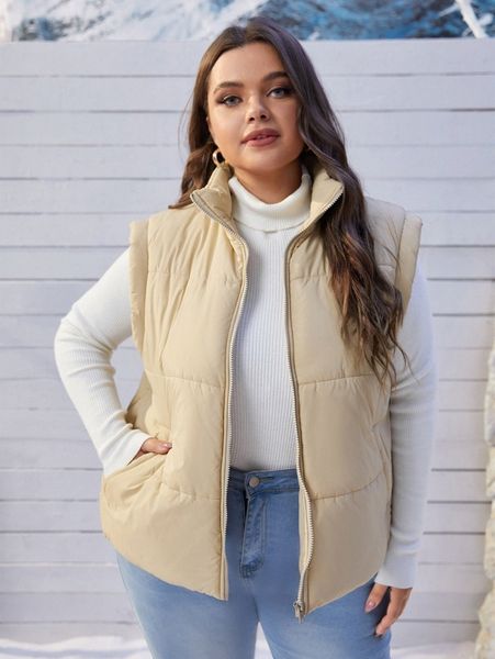 plus zipper vest puffer coat n8bu#, Black
