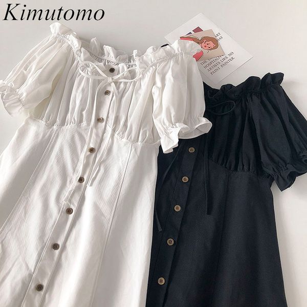 kimutomo french style dresses women fungus slash neck short puff sleeves high waist single buttons solid vestido feminino 210521, Black;gray
kimutomo french style dresses women fungus slash neck short puff sleeves high waist single buttons solid vestido feminino 210521, Black;gray