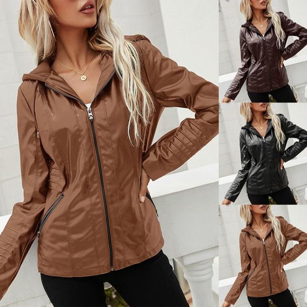 women's jackets spring autumn women faux leather jacket ladies solid zipper biker coat female casual outwear, Black;brown
women's jackets spring autumn women faux leather jacket ladies solid zipper biker coat female casual outwear, Black;brown