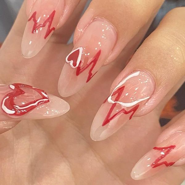 false nails 24pcs heart rate line nail patch glue type removable long paragraph fashion manicure save time, Red;gold
false nails 24pcs heart rate line nail patch glue type removable long paragraph fashion manicure save time, Red;gold