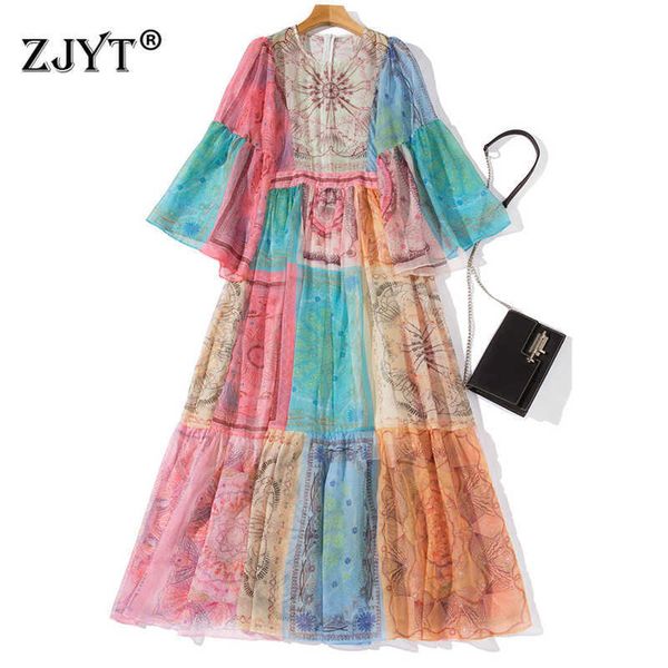 women fashion color block print runway long maxi dress summer designer elegant party robe holiday vintage vestidos 210601, Black;gray
women fashion color block print runway long maxi dress summer designer elegant party robe holiday vintage vestidos 210601, Black;gray