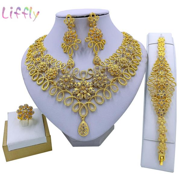 Earrings & Necklace Liffly African Fashion Jewelry Sets Flower Bracelet Party Elegant Women Ring Crystal Wedding Gift, Silver
Earrings & Necklace Liffly African Fashion Jewelry Sets Flower Bracelet Party Elegant Women Ring Crystal Wedding Gift, Silver