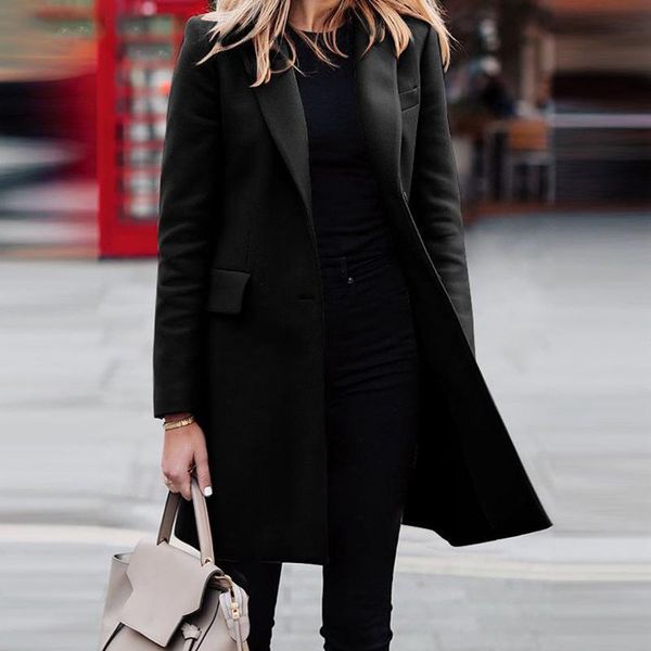 women's wool & blends winter casual solid long sleeve coat autumn fashion button office lady overcoat women elegant lapel simple outwea, Black
women's wool & blends winter casual solid long sleeve coat autumn fashion button office lady overcoat women elegant lapel simple outwea, Black