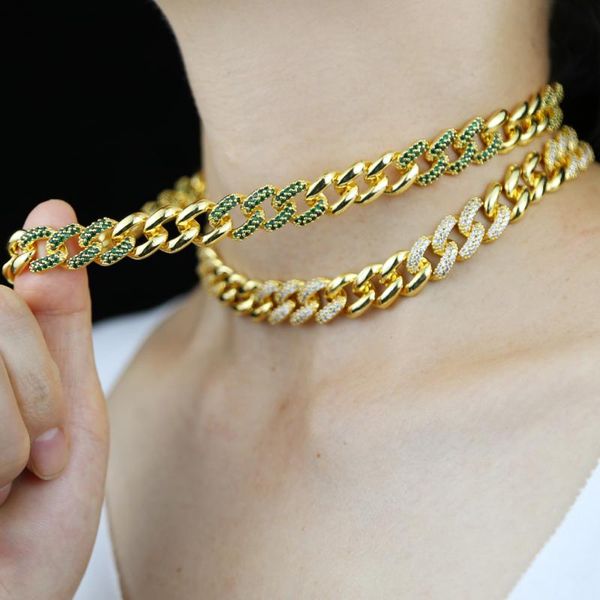 chains white green cz paved hip hop cuban link chain choker necklace gold color iced out bling zircon fashion punk jewelry, Silver
chains white green cz paved hip hop cuban link chain choker necklace gold color iced out bling zircon fashion punk jewelry, Silver