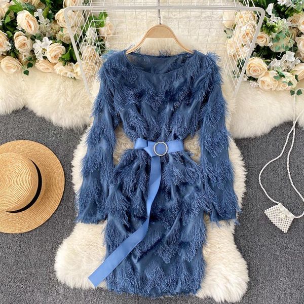 casual dresses european autumn and winter o neck long sleeve high waist lace up wave tassel mini women fashion streetwear 2021, Black;gray
casual dresses european autumn and winter o neck long sleeve high waist lace up wave tassel mini women fashion streetwear 2021, Black;gray