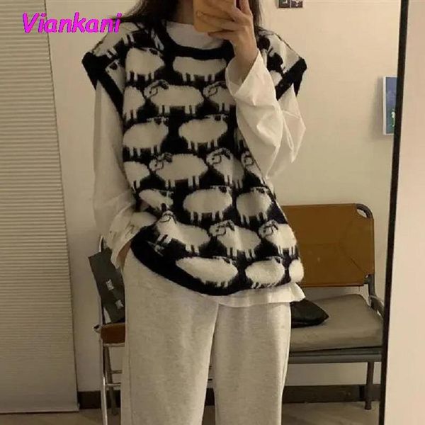 women's sweaters sweater vest women cartoon-sheep o-neck korean-style loose leisure all-match female 2021autumn-winter outwear pullover, White;black
women's sweaters sweater vest women cartoon-sheep o-neck korean-style loose leisure all-match female 2021autumn-winter outwear pullover, White;black