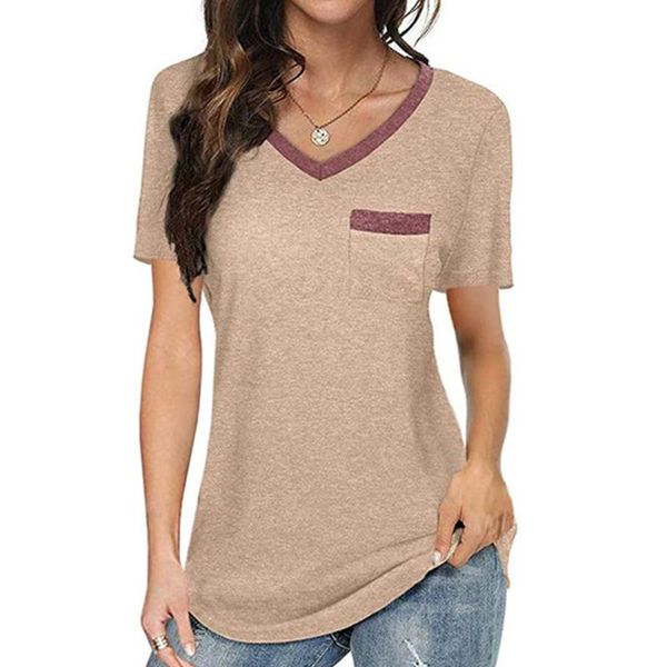women's t-shirt chest pocket casual tshirts short sleeve women solid color v-neck matching 2xl large size summer tees, White
women's t-shirt chest pocket casual tshirts short sleeve women solid color v-neck matching 2xl large size summer tees, White