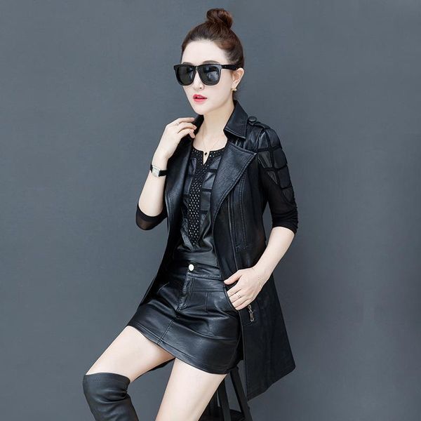 women's leather & faux casual solid women long jacket zipper fashion bomber jackets and coats pockets motorcycle overcoat, Black