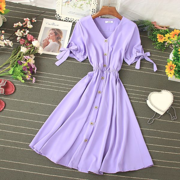 2021 single breasted women vintage dress summer short puff sleeve a-line vestidos casual v-neck purple/white dresses female, Black;gray
2021 single breasted women vintage dress summer short puff sleeve a-line vestidos casual v-neck purple/white dresses female, Black;gray