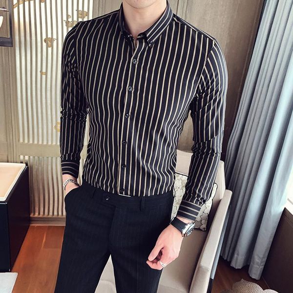 men's casual shirts british style long sleeve striped for men clothing simple slim fit business formal wear social shirt dress, White;black
men's casual shirts british style long sleeve striped for men clothing simple slim fit business formal wear social shirt dress, White;black
