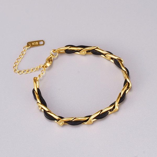 link, chain 2021 arrivals gold color leather bracelets friend gift vintage style stainless steel lobster clasp bangles, Black
link, chain 2021 arrivals gold color leather bracelets friend gift vintage style stainless steel lobster clasp bangles, Black