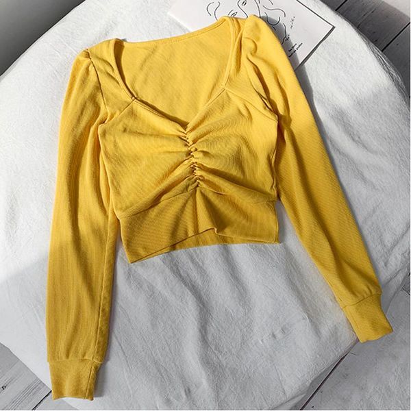 women fold v-neck bodycon t shirt long sleeve crop cotton casual tshirt fashion spring solid women's t-shirt, White
women fold v-neck bodycon t shirt long sleeve crop cotton casual tshirt fashion spring solid women's t-shirt, White